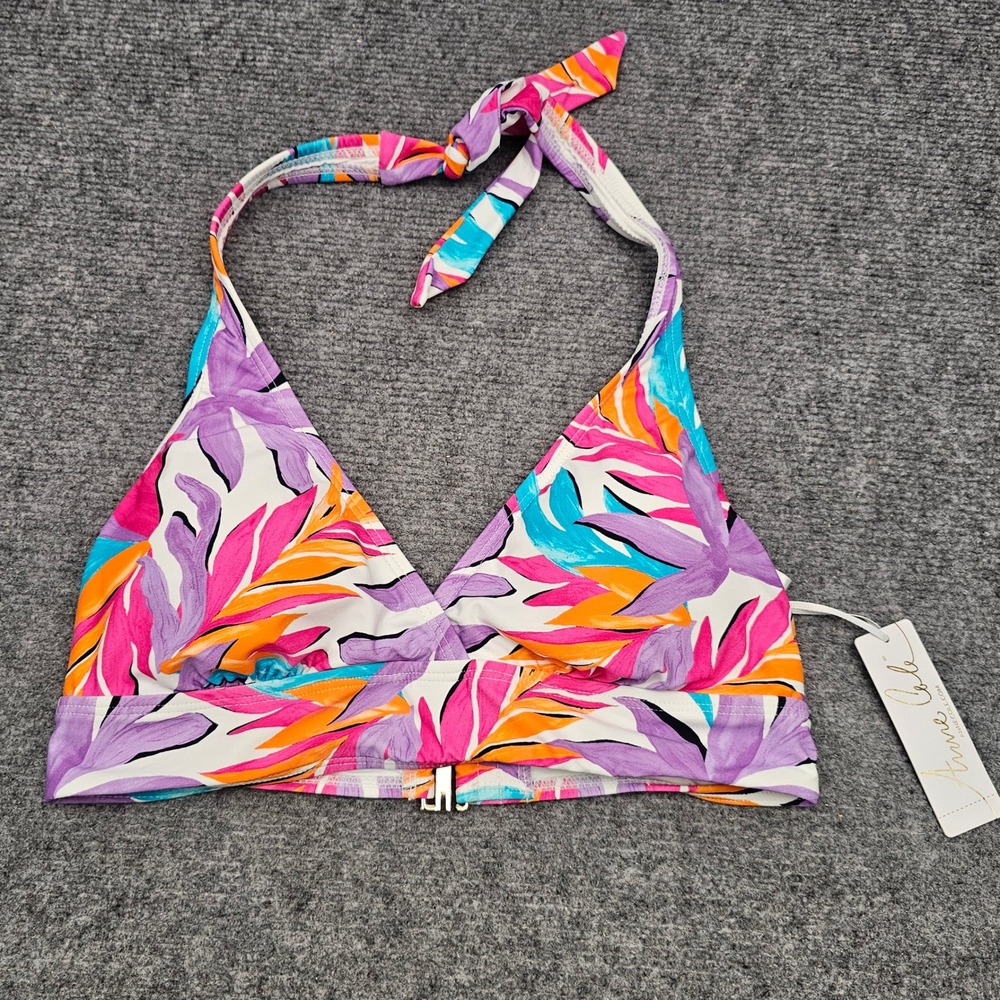 Anne Cole Bikini Top Womens‎ Large Multicolor Floral Halter Swimwear NWT